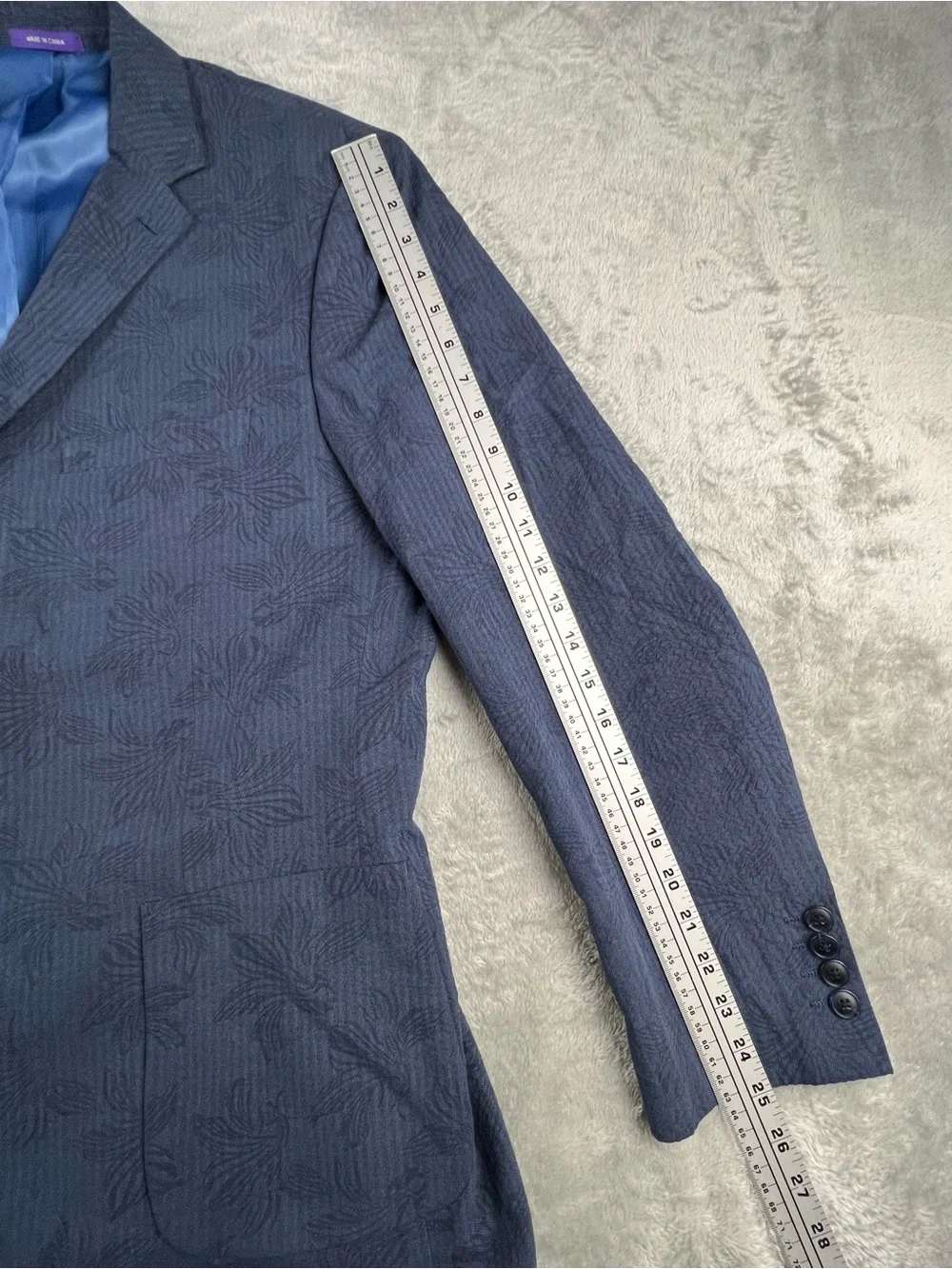 Alan Flusser Seersucker Blazer Mens L Navy Blue Floral Striped Cotton Sport Coat